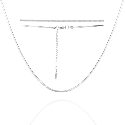 Dreamtimes Herringbone Flache Schlange Magische Kette Halskette Vintage Shiny Chain für Männer und Frauen Herringbone Halskette Zierliche einfache Halskette Choker Halsketten