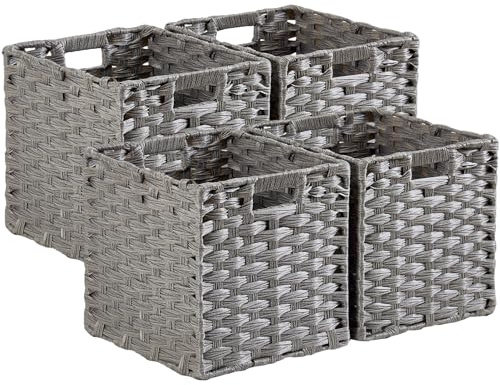 Mangata Cubos de almacenamiento de 31 x 31 cm, cestas de almacenamiento de ratán sintético, organizador decorativo para armario, impermeable, no mohoso (Gris, paquete de 4)