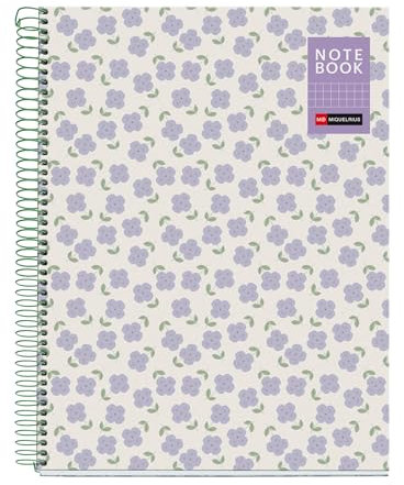 Miquelrius - Anteckningsbok A4 – 5 mm rutnät, inbunden av laminerad kartong, A4-anteckningsbok med 80 mikroperforerade ark, extra ogenomskinligt papper, 90 g/m², metallspiral, 4 arkivborr