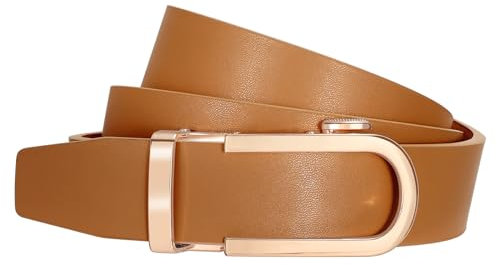 SUOSDEY Damen Ratschengürtel, automatischer Ledergürtel für Jeans Hosen Kleider mit goldener/silber Schiebeschnalle, 3.1 cm Breite braun