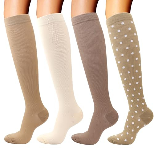 DRESHOW 4 Pares Calcetines de Compresión para Mujeres y Hombres Circulatorio Mejor Soporte para Atletismo, Running, Ciclismo, Viajar