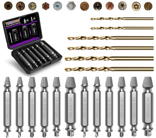 18PCS Damaged Screw Extractor Set, Hardness is 63-65HRC, Upgraded Model HSS 6542, Screw Grab Screw Removal Tool, Adult Gifts for Men, General bit Set Double Ended for Damaged Broken Stripped Screws