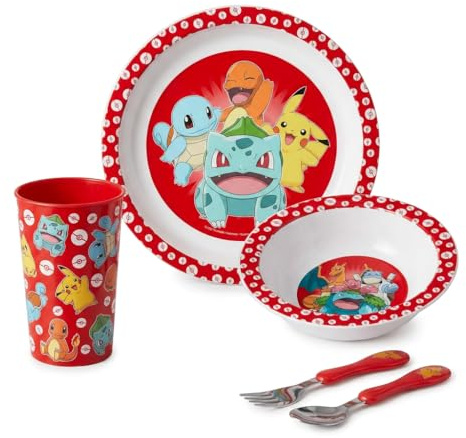 Juego de vajilla de polipropileno de 5 piezas con licencia oficial, sin BPA, duradera, ligera y apta para niños, Pokémon