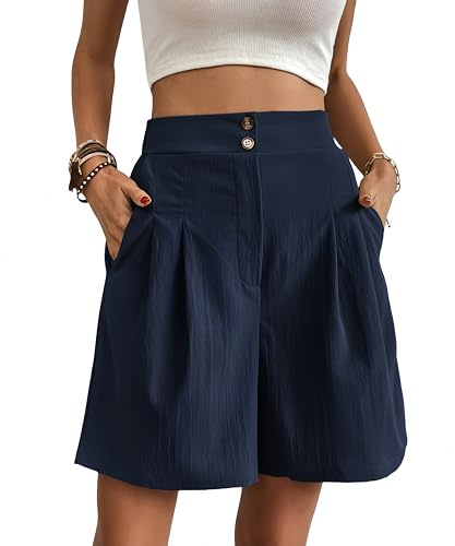 Belriviere Women Summer Bermuda Shorts Loose Pants Wide Leg Casual High Waisted Fashion Trendy Trousers with Pockets