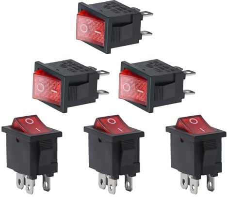 APIELE Schalter Wippschalter 6 Stück Vierfüßiger Schiffsform-Wippschalter Elektronischer Schalter Switch microswitch ON-Off Function KCD1-4-201 250V 6A