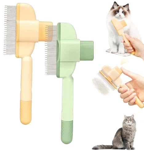 Katzenbürste und Hundebürste, 2025 Neu Katzenhaarbürste mit Langen und Kurzen MetallzäHne, Haar Entferner Haustierbürste für Langhaarige Kurzhaarige Hunde und Katze, Zimt (Orange+Grün)