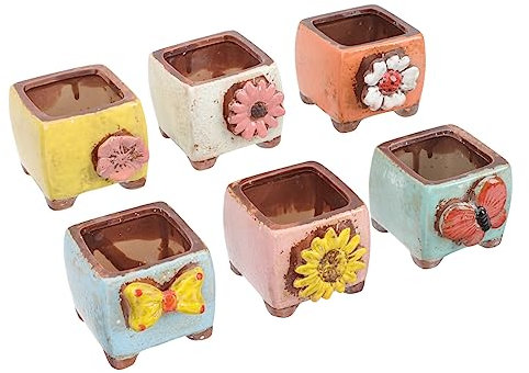 JOINPAYA 6piezas Macetas Pequeñas para Suculentas Maceta Decorativa De Mesa De Escritorio Cerámica Relieve y Mano