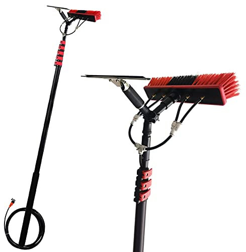 Perche de nettoyage de vitres, brosse télescopique alimentée en eau de 12 à 36 pieds avec raclette, perche alimentée en eau/tuyau, nettoyage de panneaux photovoltaïques et solaires, nettoyeur de vit