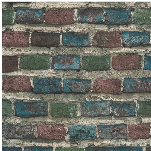 YöL Textured Teal Brick Wall Wallpaper - Contemporary Industrial Versatile - Feature Statement Wall - Extra Washable Vinyl Stripable Easy to Hang - Dining Room Bedroom Living Room
