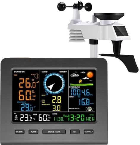 Station météo Internet sans fil, prévisions météorologiques, température, pression, humidité, vent, pluviomètre, Phrase de lune, réveil, testeur(WiFi Weather Station)