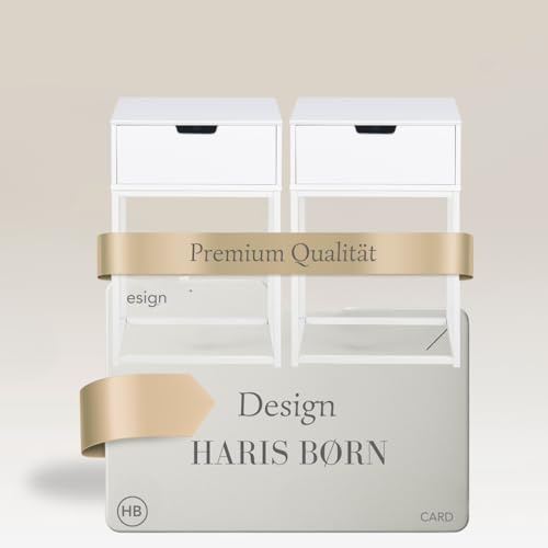 Haris Børn® Nachttisch 2er Set Weiß – Nachtschrank in Premium Qualität und zeitlosem skandinavischem Design – Nachttische für EIN gemütliches Schlafzimmer – stabil & elegant – 30 Tage testen