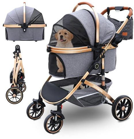Quolliter Hundebuggy für Hunde & Katzen bis 30 kg Hundewagen 3-in-1 | Abnehmbare Tragetasche•Geländetaugliche PU-Räder•3-in-1 Reisesystem•Leichter Aluminiumrahmen•Einhand-Faltung•Für Alltag