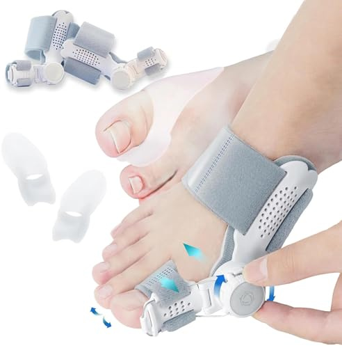 Aoisyesbig Hallux Valgus Korrektur Set Einstellbare Schiene & Zehentrenner aus Silikon für Damen und Herren Verbessertes bequem plus ballenzeh korrektur, Verbessern Sie den Zehenvalgus, Grau