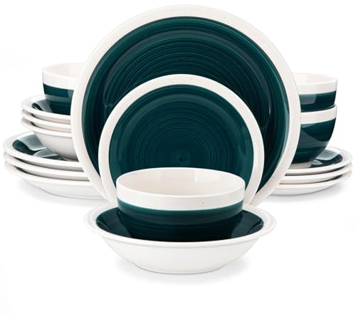 Dinner Set 16/32 Piece Stoneware Tableware Set with Dinner/Dessert Plate Cereal/Pasta Bowl for 4/8 Person 4 Color Optional(Green,32 pcs)
