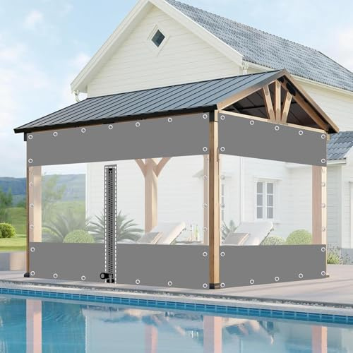 Tende Di Teloni Trasparenti Con Cerniere,Pannelli Laterali in Telone Impermeabile Trasparente Grigio,Tende Per Eventi e Tendoni,Telone in Plastica in Pvc Con Occhiellati,W×H-3.8×2.5m(12.5 * 8.2ft)