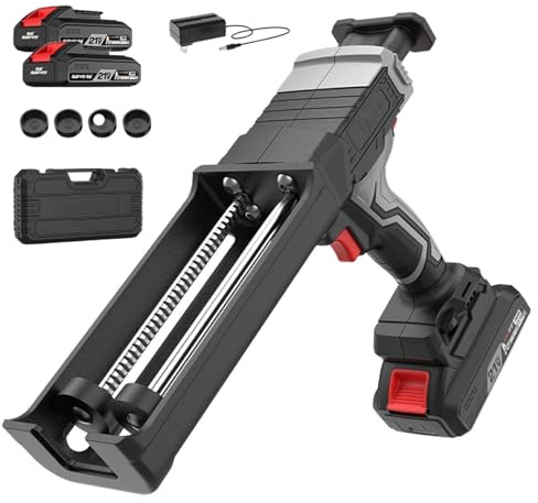 Elektrisk självhäftande pistolsats med dubbelt rör, sladdlös tätningspistol, dragkraft 800+50 kg, med 2 batterier, LED-ljus, 6 justerbara hastigheter, dubbelstångsdrivning, för tätning, fyllning