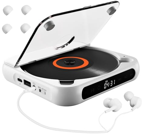 Lettore portatile -X - Cuffie 5.3 Discman, lettori personali con funzione anti-salto, batteria ricaricabile da 2000 mAh | Lettore di compact disc per viaggi, casa, apprendimento delle lingue, min