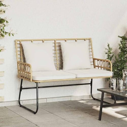 Runheo Gartenbank Braun und Creme Poly-Rattan Gartenmöbelset, 2 Stühle 1 Bank, wetterfest für Terrasse, Balkon, Außenbereich, mit Kissen