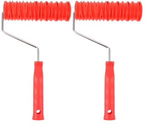 Mikikit 2 Stück Strukturfarbenroller 7 Zoll Gummimaterial mit Muster für Wandfarbe Prägende Strukturwalze für Malerbedarf und Wanddekoration | Wiederverwendbar, Abriebfest und Gratfrei, Gummi Pp Ausführung, für Decke und Schrank