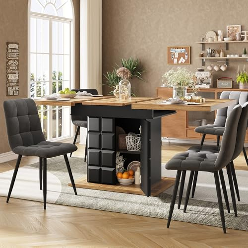 BTM Modern Extending Dining Table with Storage, Space Saving Kitchen Extendable Tables 4-6 for Living Room, 110-140cm, Black
