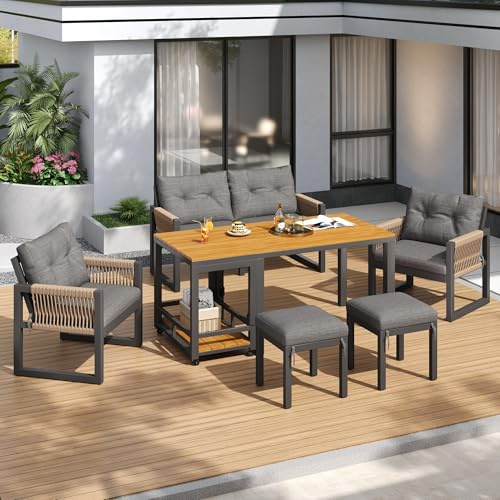 MODENVIE Outdoor-Sofa-Garnitur,Sitzgruppe mit Geflochtene Armlehnen,Garten-Sofa,Dreisitzer mit Gepolsterte Sitzkissen,für Terrasse und Garten,Grau
