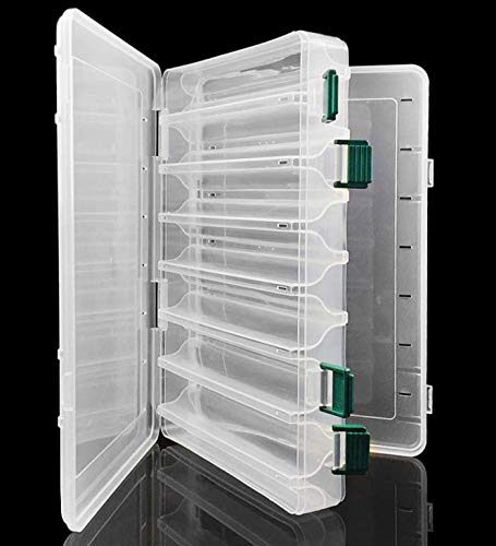 KöderBox Fischköder Box Tackle Box Hardbait Köder Box,Angelköder Box,Doppelseitig Jig, Minnows, Haken, Zubehör, Aufbewahrungs Box (Clear(14 Gitter))