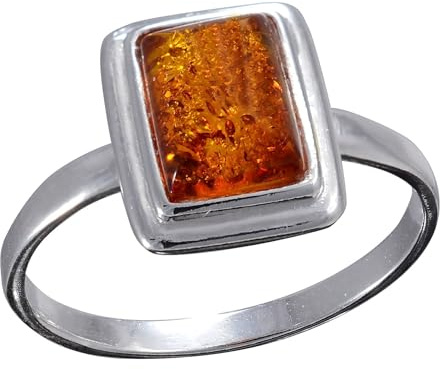 Holiday Gift Shops Sterling Silver and Baltic Honey Small Rectangle Amber Adult Ring- size 10