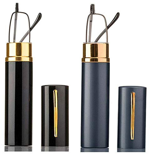 KoKoBin Läsglasögon av metall, flexibla glasögon, synhjälp, med fjäder och gångjärn, läshjälp, unisex, inklusive glasögonfodral med klämma (2 st., +2,5)