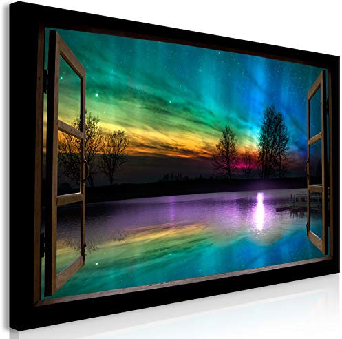 murando Wandbild Mega XXXL Fensterblick Einteiliger XXL-Format Kunstdruck zur Selbstmontage Leinwandbilder moderne Bilder DIY Wanddekoration Wohnung Deko Polarlicht c-A-0168-ak-e