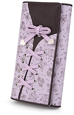 UTO Geldbörse Damen Mädchen PU Leder Portemonnaie Clutch Nette Schleife Portmonee Frauen Große Kapazität Brieftasche für Valentinstag Muttertag Geburtstag Gedenktag Weihnachten Neujahr Lila