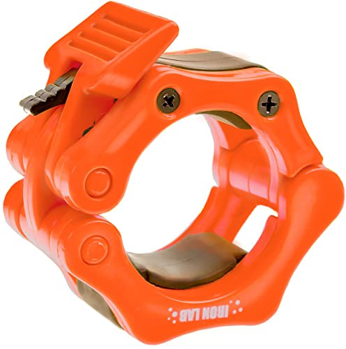 Iron Lab, Coppia di fermadischi per bilanciere olimpico, set di 2 morsetti Pro ABS da 5,1 cm con collari arancioni, perfetti per sollevamenti pesanti professionali, crossfit e allenamento olimpico di