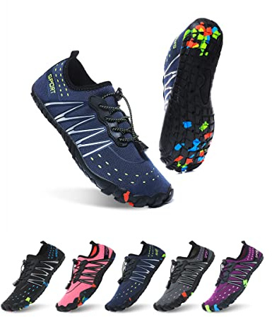 Wasserschuhe Herren Strandschuhe Damen Schwimmschuhe Unisex Schnell Trocknend Aquaschuhe rutschfest Surfschuhe Barfuß Badeschuhe für Gehen,Yoga,Bootfahren(Blau,EU43)