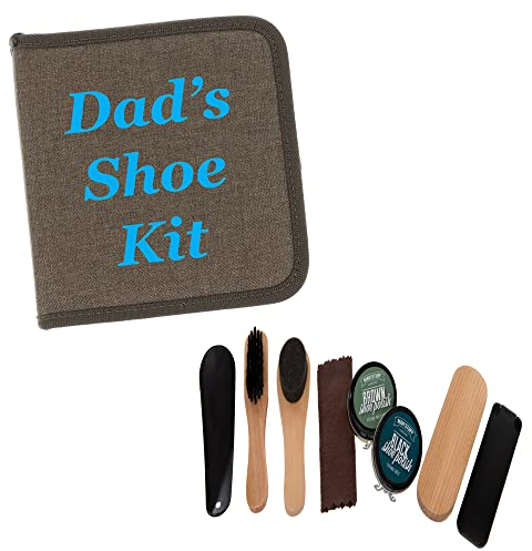 Always Looking Good Personalised Men's Travel Shoe Shine Cleaning Care Kit - Shoe Polish Gift Set - Brown & Black Polishing Tools, Brushes, Horn - Compatible with Leather, Suede, Nubuck