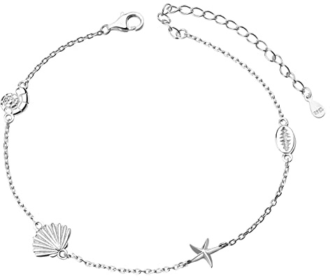 LINSTER Damvristlänk S925 sterlingsilver livsträd fjäril sjöstjärna infinity hjärta fotkedja sommar barfota strand fotkedja smycken gåva för kvinnor, 7,9+2 Zoll (20+5 cm), Sterlingsilver