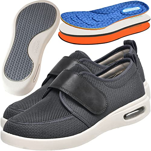 Zapatillas Cómodas Ancho Especial, Calzado Ancho Especial Hombre, Zapatos Especiales para Juanetes de Hombre Muy comodas y Anchas Sandalias de rehabilitación Stretch 06,Gris,44.5 EU