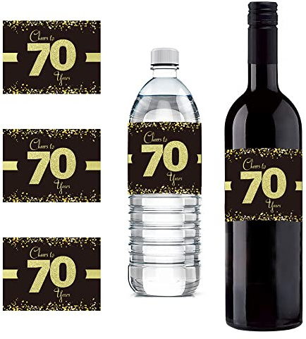 Sumerk 24 Stück 70th Birthday Bottle Label 70 Geburtstag Aufkleber Cheers to 70th Birthday Stickers Self Adhesive Birthday Gift for Men & Women （10 * 7.5 cm）