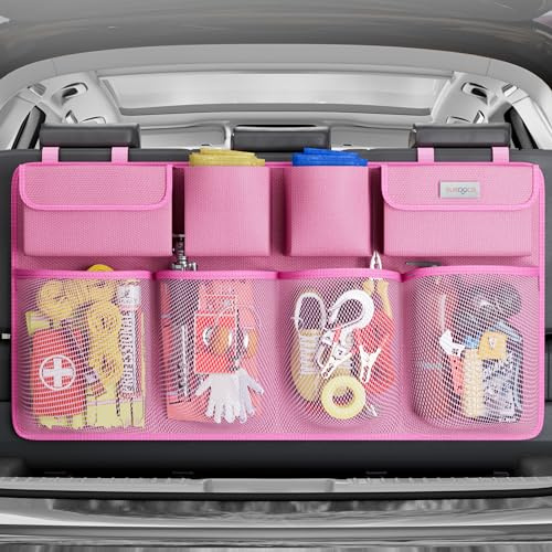 SURDOCA Hanging Trunk Organizer for SUV, [UPGRADED 7 Times] Car Organizers and Storage, Car Accessories Interior, Space Saving Expert-Pink