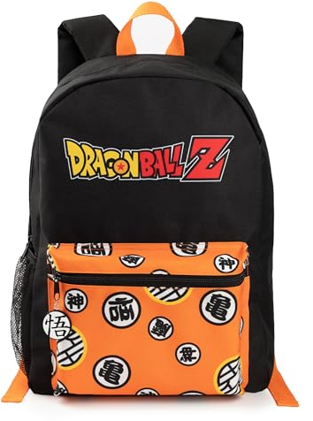 Dragon Ball Z Boys Backpack | Black & Orange Rucksack with Adjustable Straps | Goku Character Practical & Organised Luggage Sports School Bag For Kids | Anime TV Series Merchandise Gift