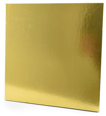 EliteKoopers 8 inches Square Shape Gold 2MM Thickness Cake Board Cake Display Base MDF Hardboard (Pack of 5)