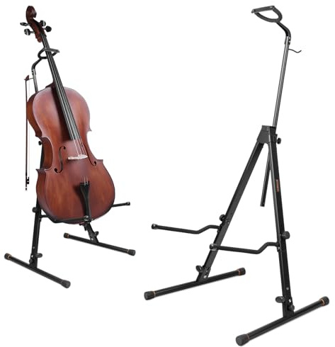 STRICH Adjustable Cello Stand with Bow Hook,Sturdy and 1/2 & 1/4 Double Bass,Contrabass,Bass,Fiddle,Floor Steel Holder for Home Studio Churches Display Travel Performance,SCS-10