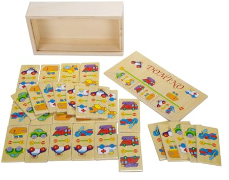 GICO Domino Spiel Fahrzeuge aus Holz für Kinder Jungen Mädchen und Erwachsene für Zuhause oder als Reisespiel - 7968