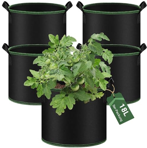 PlayDen Lot de 5 Sacs de Plantation de 16 l en Tissu Non tissé, avec poignée, pour Fruits, Pots de Culture, Convient pour tomates, Fraises, tournesols, azalées et Autres Plantes