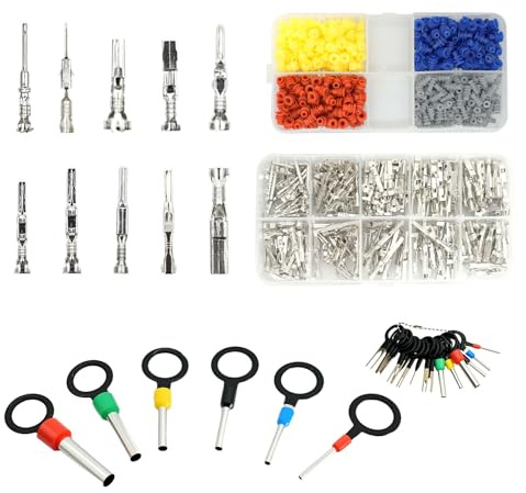 708 Pezzi Kit di Connettori a Crimpare per veicoli automobilistici 1/1,5/1,8/2,2/2,3/2,5/2,8/3,5 mm Kit di strumenti per la rimozione di rondelle di filo maschio e femmina