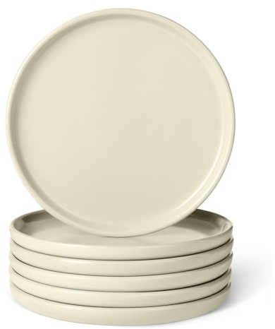 Amazon Basics Glasierte Steingut-Vorspeisenteller, 6-Teiliges Set, 14cm, Mikrowellen- und Spülmaschinenfest, Elfenbeinfarben