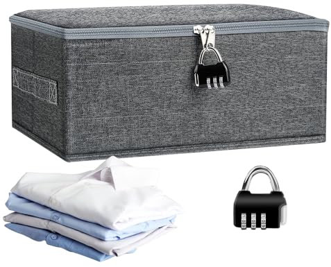 KBIBCK Scatola Richiudibile con Coperchiom, Scatole Armadio con Serratura, Scatole Armadio con Serratura, Scatola Portaoggetti con Lucchetto a Combinazione Per Vestiti, Giocattoli (30 X 20 X 14 cm)