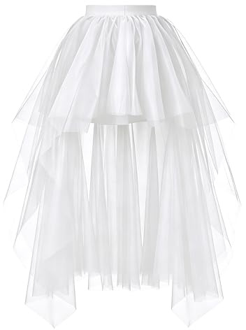 Jupe trapèze asymétrique pour femme - Grande taille - Longueur au sol - Jupe trapèze sexy - Vintage - Costume de scène - Tutu - Ballet - Mariage - Soirée, Blanc., taille unique