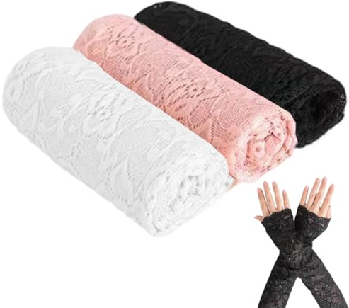 XUKZIMA Manguitos Protección Solar UV, 3 Pares, Ultrafino y Refrescante, Encaje, Manguitos Ciclismo, Mangas Para Brazos