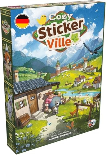 Asmodee, Cozy Stickerville, DE-version, kooperativt familjespel för 1–6 spelare från 8 år, brädspel med 30–60 minuters speltid per parti