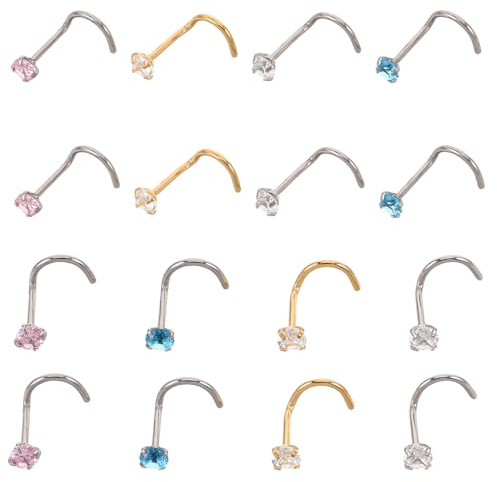 Gatuida 20 Piezas De Nasales De Acero Inoxidable Con Circonita Piercing Nasal Falso Aro Nasal En Forma De L Piercing Redondo Tornillos