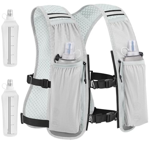 NOOLA Running Vest for Women Men, Lightweight Hydration Vest with Dual 500ML Soft Flasks, Water Backpack Hydration Pack, Adjustable Running Tail Chest Bag for Hiking Race Marathon Cycling (Grey)